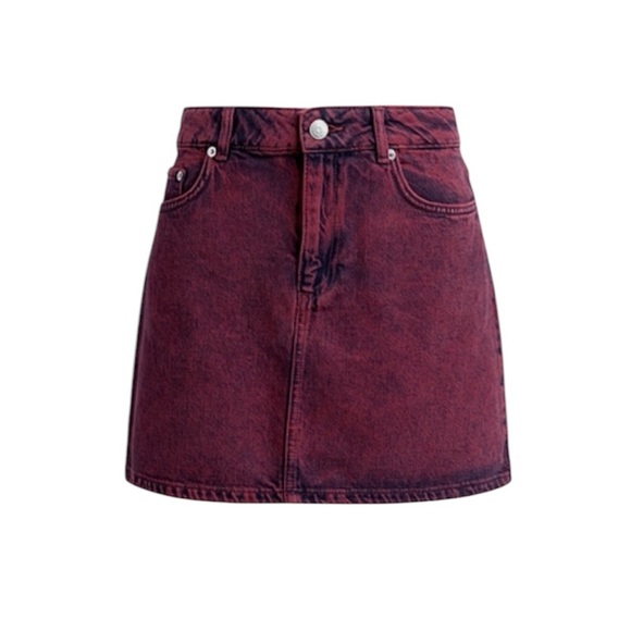 Ganni Colored Washed Denim Mini Skirt red/maroon EUC - Picture 1 of 10